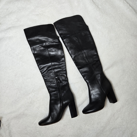 Tory Burch Bowie Boots Over the Knee heeled Block Heels Black Size 6.5 - Picture 3 of 8